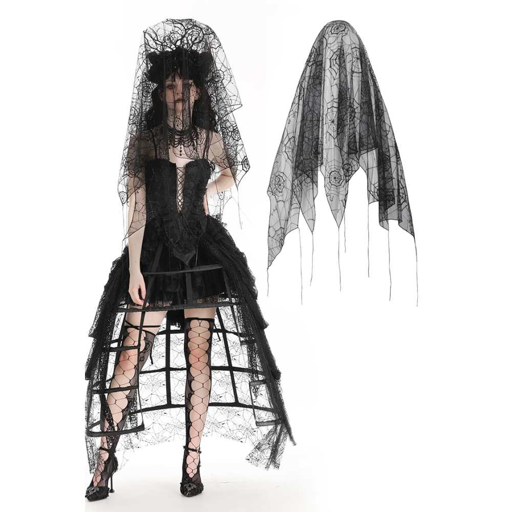 Dark in Love - Gothic bride black spider web Schleier - Schwarz